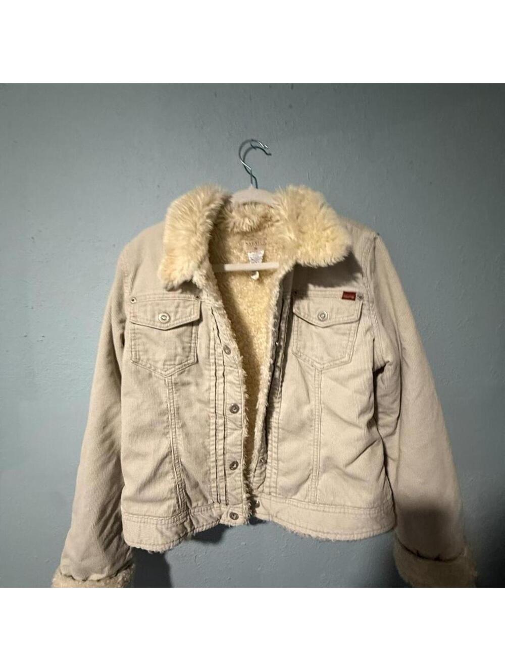 Vintage Nautica Cream 90s Y2K Corduroy Sherpa Lined Jacket Womens Large